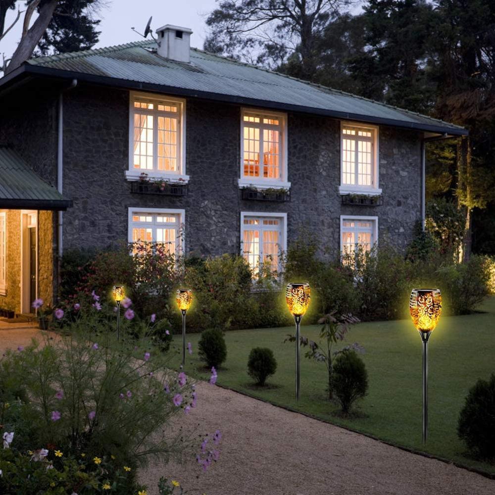 33/96 LED Solar Stainless Steel Torch Lamp For Yard Garden Pathway Doorway Courtyard