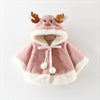 Modern New Christmas Winter LuxuryElegant Cute Elk Cartoon Hooded Soft Coat Cape for Baby Girls