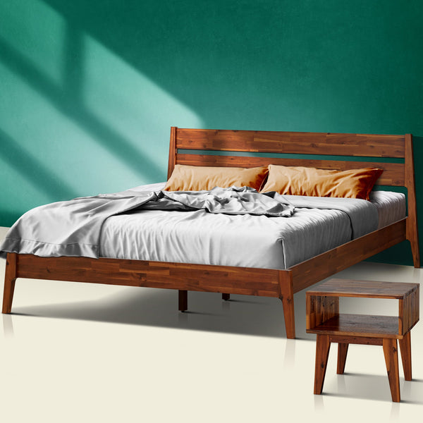 Acacia Callisto Solid Wood  Bed Frame and Nightstand Bedroom Set