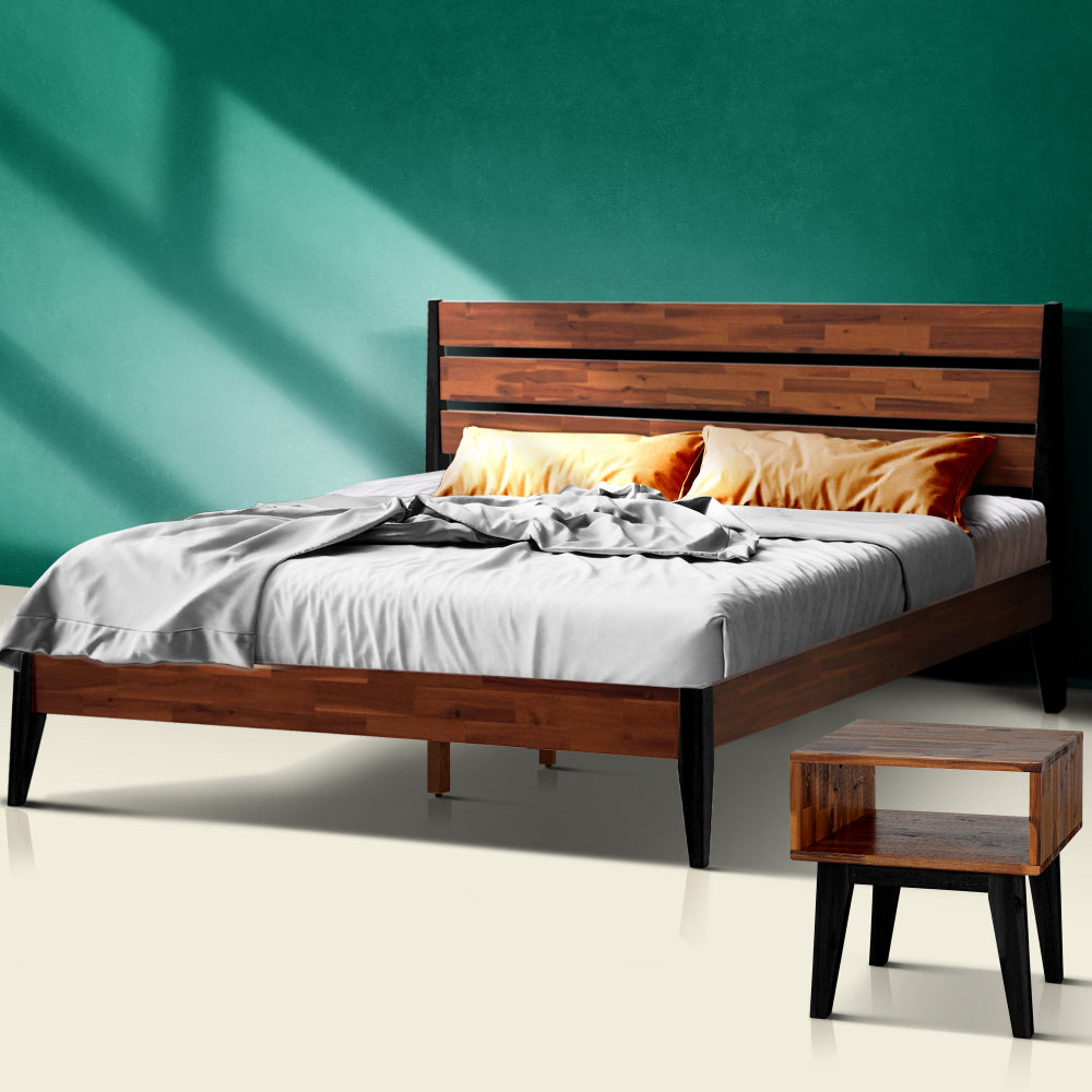 Acacia Emery Solid Wood Bed Frame & Nightstand Bedroom Set