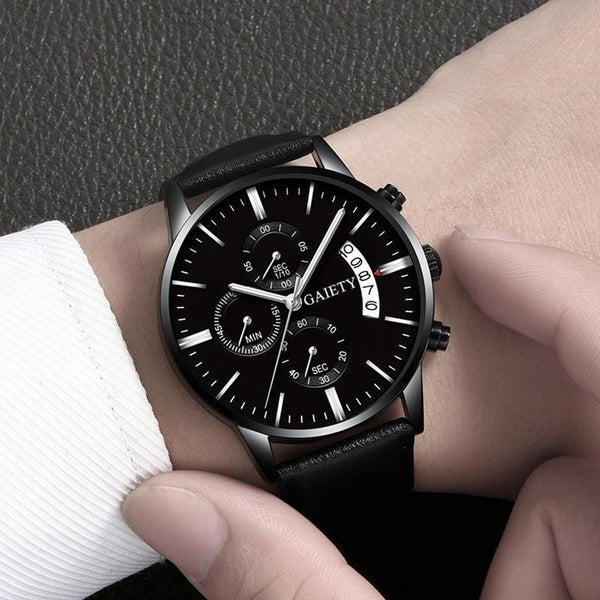 Watches men Fashion Sport Stainless Steel Case Leather Band watch Quartz Business Wristwatch For Men's and Boys