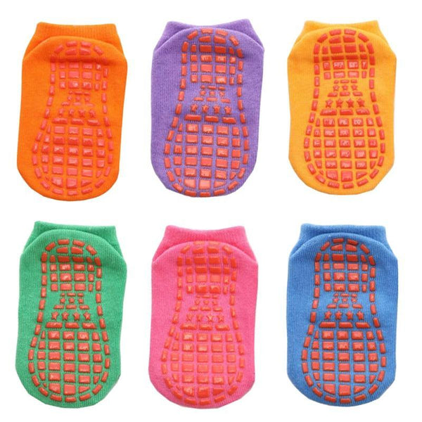 6 Pairs Cotton Children's Anti-slip Low Cut Floor Socks With Rubber Grips For Boys And Girls