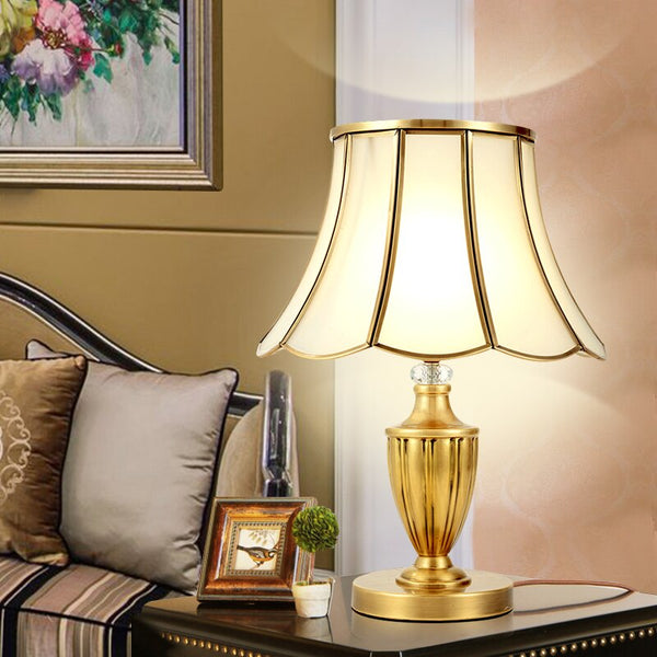 European Floor Lamp Living Room Sofa Bedroom Study Bedside Fixtures  American Vertical Glass Table Lamp Full Copper Desk Light