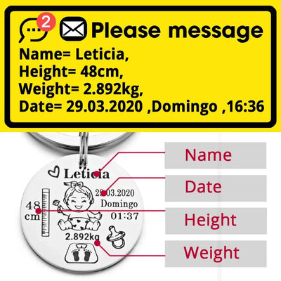 Lovely Personalized Baby Boys Girls Keychain  Name Birth Weight Height For Newborn Commemorate New Mom Dad Gift Keyring P026_C
