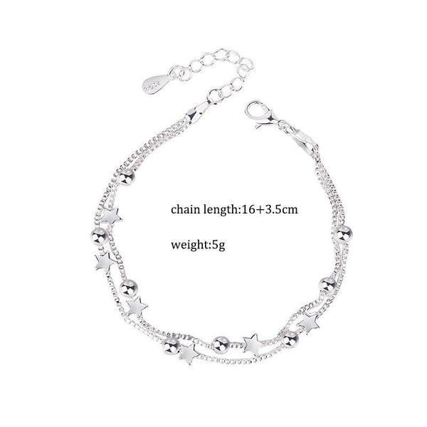 New Modern 925 Sterling Silver Double Layers Stars Beads Luxury Bracelets For Women Elegant Chain Charm Bracelet Birthday Party Gift (silver star)