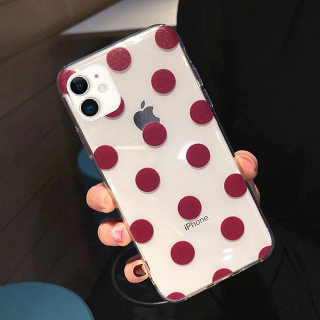 Transparent  Phone Case For iPhone 13 12 11 14 Pro Little Dots Love Heart Clear Back Cover Vintage Women Girls Soft Anti-Scratch Protective Cases for iPhone