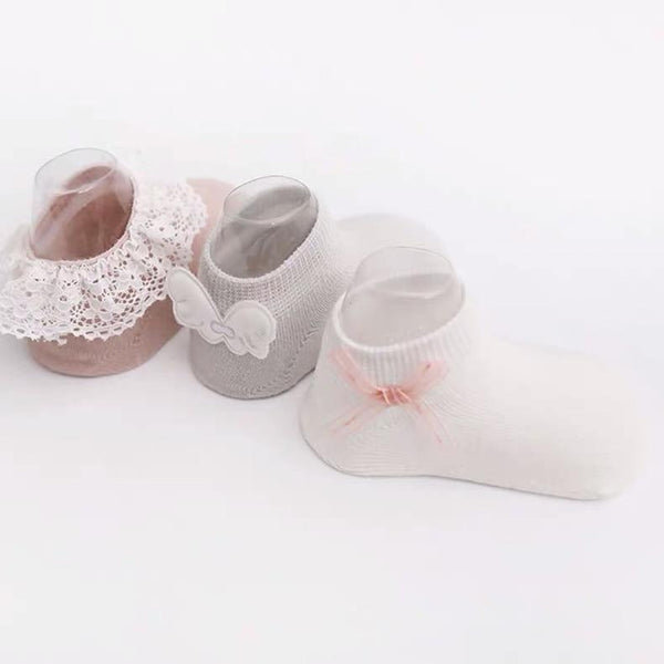 3 Pair/ SET  Baby Newborn Cotton Ankle Socks for Toddler Baby Girls Anti-slip Floor Sock Bowknot Flower Socks For Baby and Kids from 0-24M