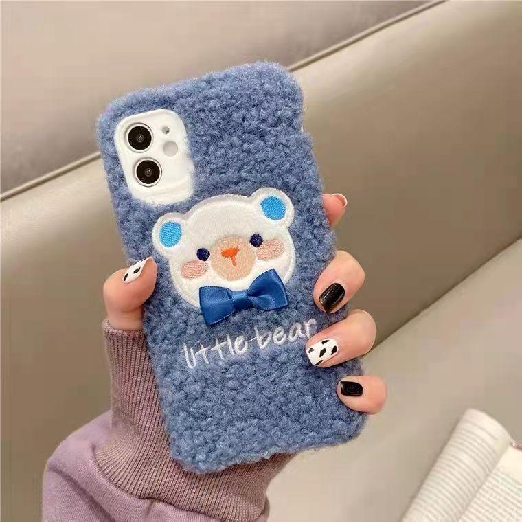 Cute Brown Bear Plush Phone Case For Iphone 14 11 12 13 Pro Max 7 8 X XS Max XR SE2 Autumn And Winter Shockproof Full Case Cover Cute Bear Animal Winter Warm Plush Fabric Phone Case