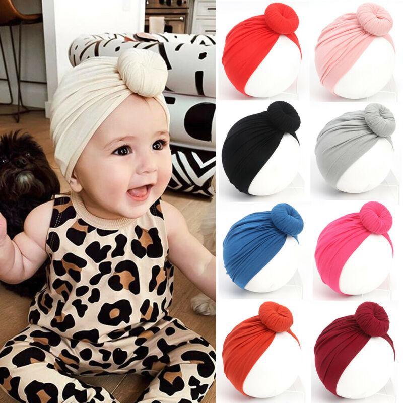 Newborn Toddler Kids Turban Cotton Beanie Hat Winter Cap Knot Solid Soft Sleeping Caps For Kids