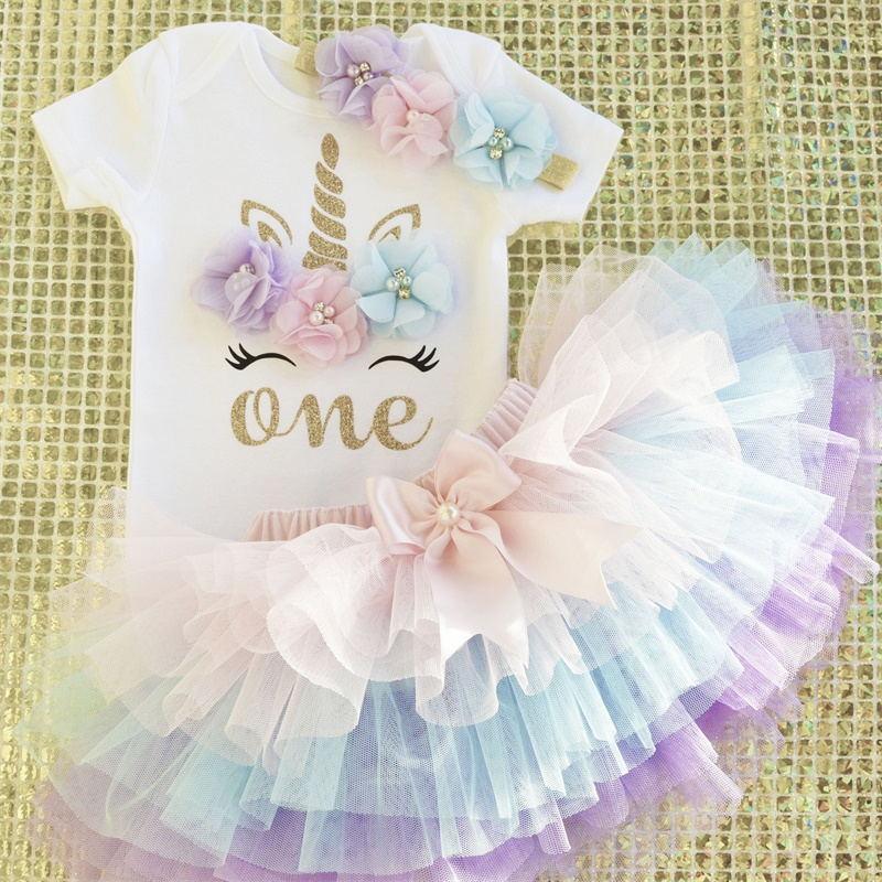 Modern Unicorn Baby Kids 1st year Girls Dress For Birthday Party Outfits Infant Princess Girls Clothes 12 Months Kids