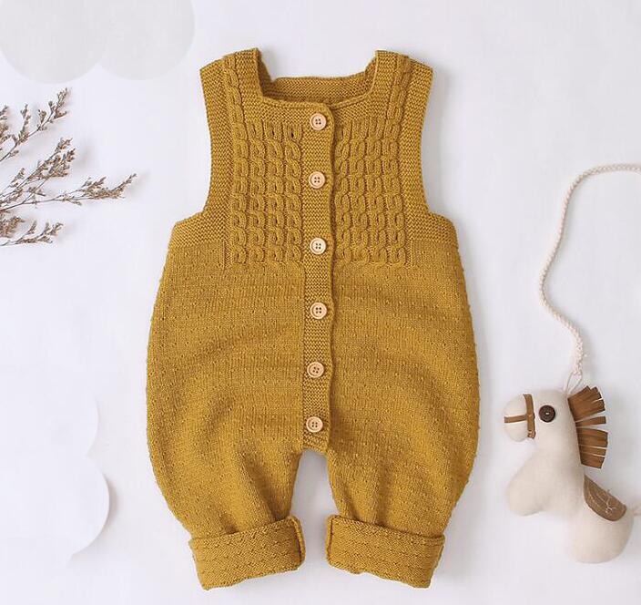 Handmade Baby Knitting Rompers Sleeveless Solid Color Jumpsuit Winter Romper For Girls and Boys In Modern Retro Style