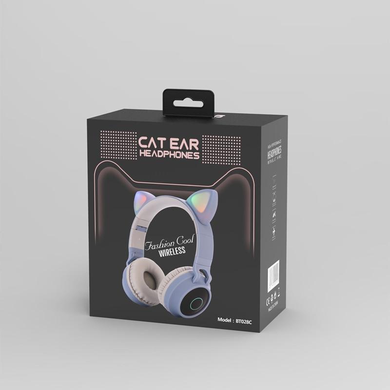 STEVVEX New Luxury Interesting LED Cat Ear Noise Cancelling Headphones Bluetooth 5.0  For Young People and  Kids Headset Support TF Card 3.5mm Plug With Mic