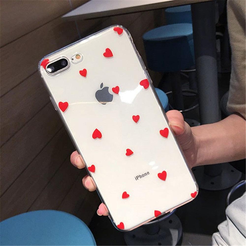 Transparent  Phone Case For iPhone 13 12 11 14 Pro Little Dots Love Heart Clear Back Cover Vintage Women Girls Soft Anti-Scratch Protective Cases for iPhone