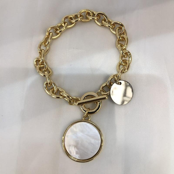 New Handmade Imitation Pearls Gold Metal Link Chain Bracelets for Women Girl Summer Party Luxury Jewelry Gift