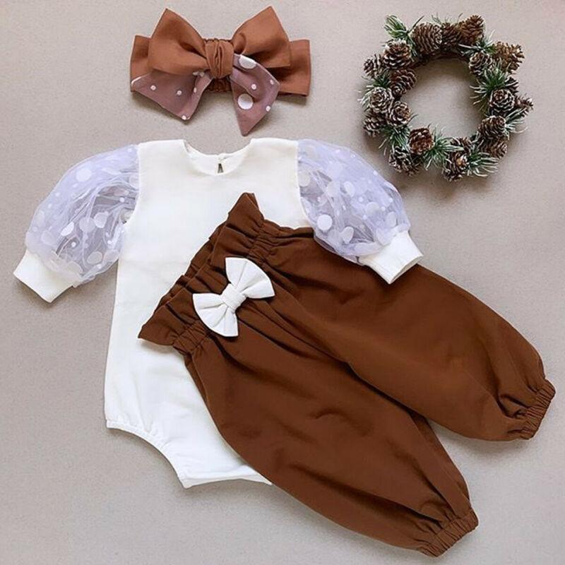 Newborn Baby Girl Two Pieces Set Long Sleeve Top Pant Headband Clothing Sets Perfect Gift For Kids