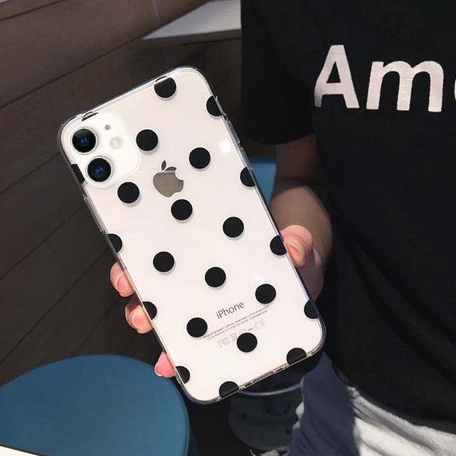 Transparent  Phone Case For iPhone 13 12 11 14 Pro Little Dots Love Heart Clear Back Cover Vintage Women Girls Soft Anti-Scratch Protective Cases for iPhone