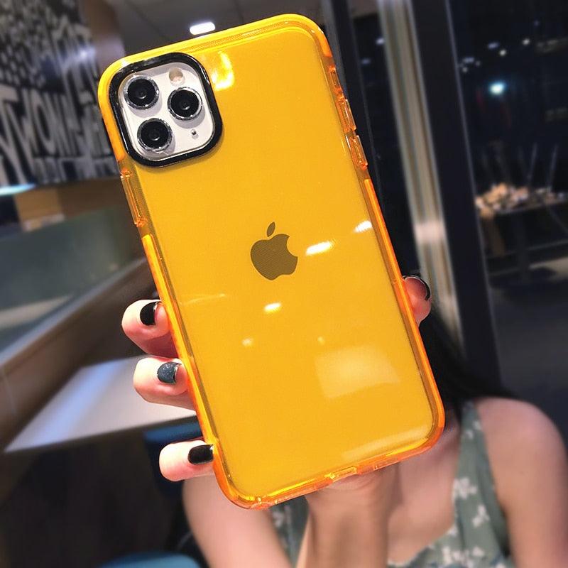Fluorescent Color Shockproof Phone Case For iPhone 13 Pro Max 12 Mini 11 Transparent Soft Silicone Cover Transparent Case Glow In Dark Phone Case Luxury Square Case Cover For iPhone