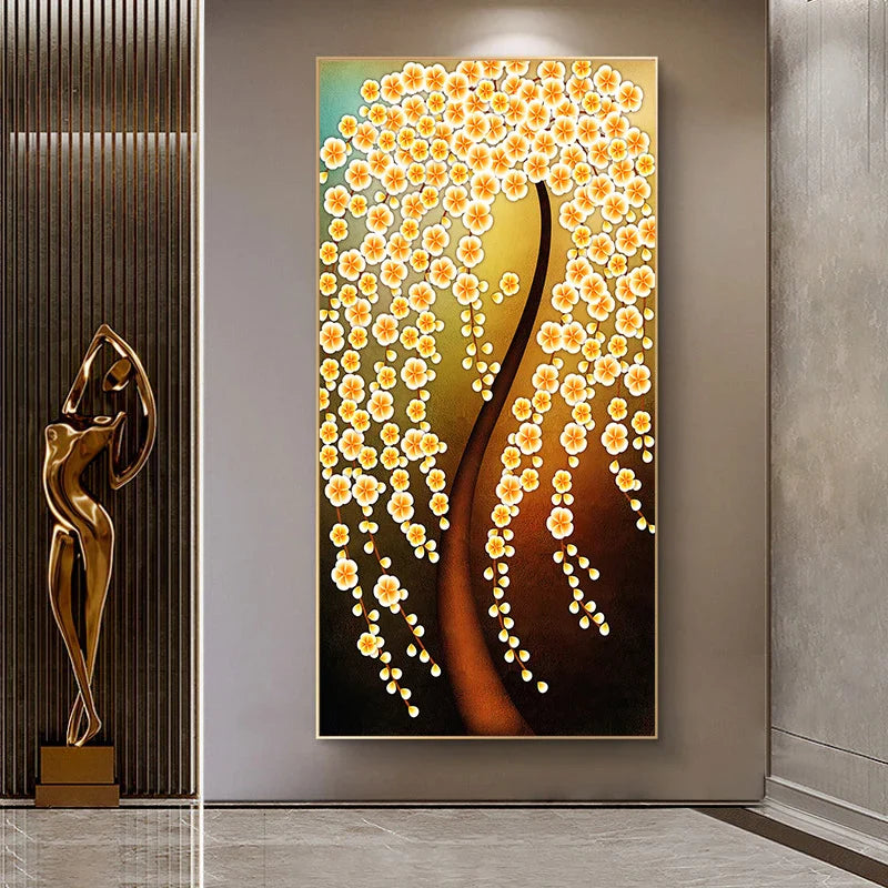 Abstract Golden Rich Tree Money Tree Oil Paintings on Canvas Poster Modern Landscape Wall Art Picture Print Home Decor No Frame