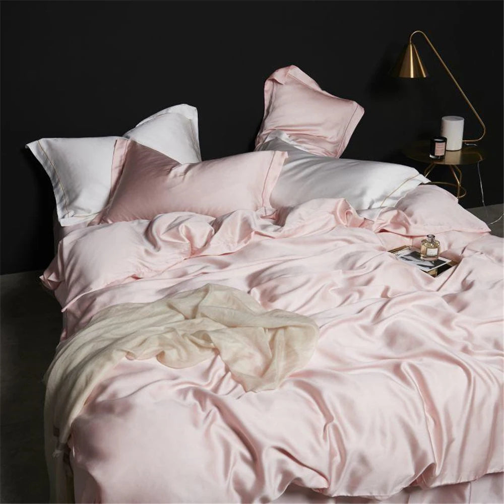 Liv-Esthete Luxury Women Pink 100% Silk Bedding Set Pure Healthy Silk Queen King Duvet Cover Flat Sheet Pillowcase Bed Linen Set