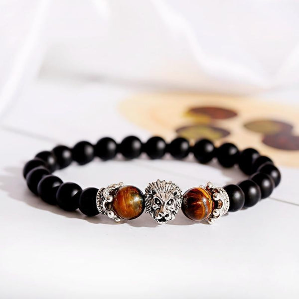 New Classic Crown Lion Elegant Bracelet Luxury For Men Fashion Tiger Eye Onyx Stone Handmade Beaded Charm Modern Bracelet For Women Jewelry