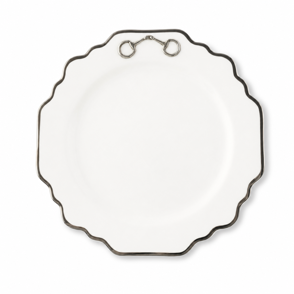 Pewter Bit Bone China Scallop Salad / Dessert Plate Platinum Rim
