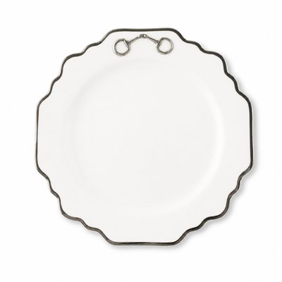 Pewter Bit Bone China Scallop Salad / Dessert Plate Platinum Rim