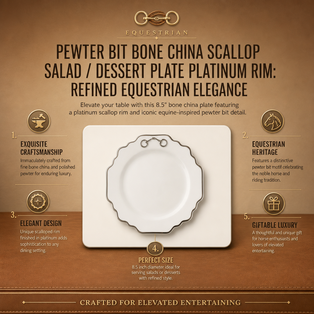 Pewter Bit Bone China Scallop Salad / Dessert Plate Platinum Rim