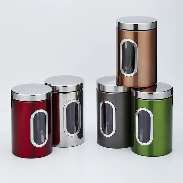 Kitchen Storage Jar with Lid, Kitchen Storage Tools, Tea, Coffee, Sugar, Canisters, Pots, Container Tins, 1 Pc, 3 Pcs
