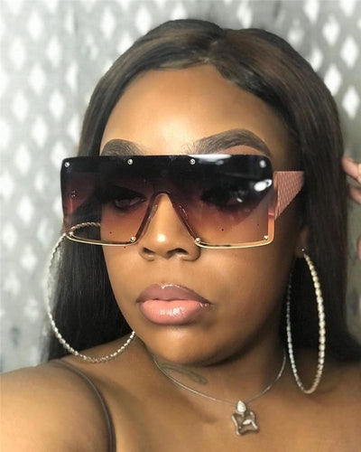New Square Sunglasses  For Women Fashion Oversized Metal Frame Vintage Glasses Retro Gradient Colors Glass With UV400 Protection