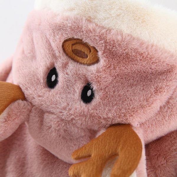 Modern New Christmas Winter LuxuryElegant Cute Elk Cartoon Hooded Soft Coat Cape for Baby Girls