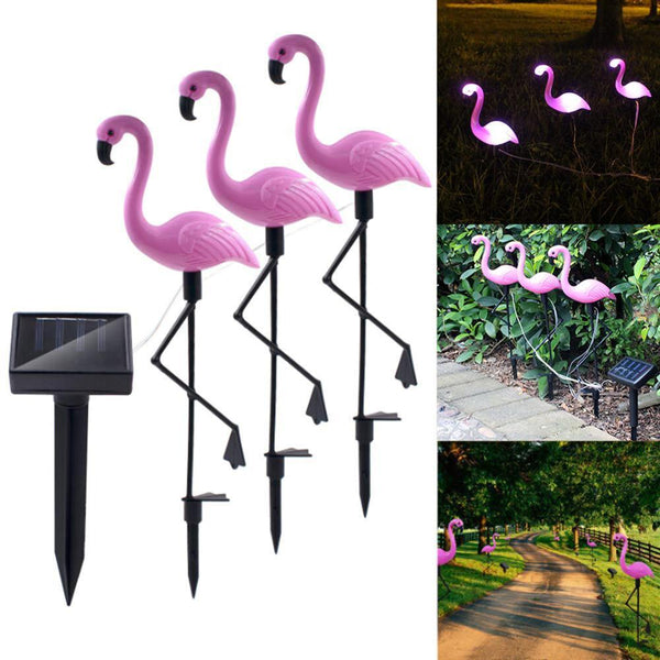 Flamingo LED Solar Modern Lamp For Garden And Yard With Base Station 3 Piece Set Decorative Lighting For Pathway Driveway Landscape
