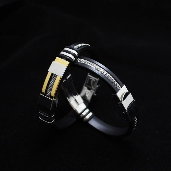 Stainless Steel Silicone Bracelet Men Jewelry Wrist Band Punk Style  Men Rubber Charm Brecelet