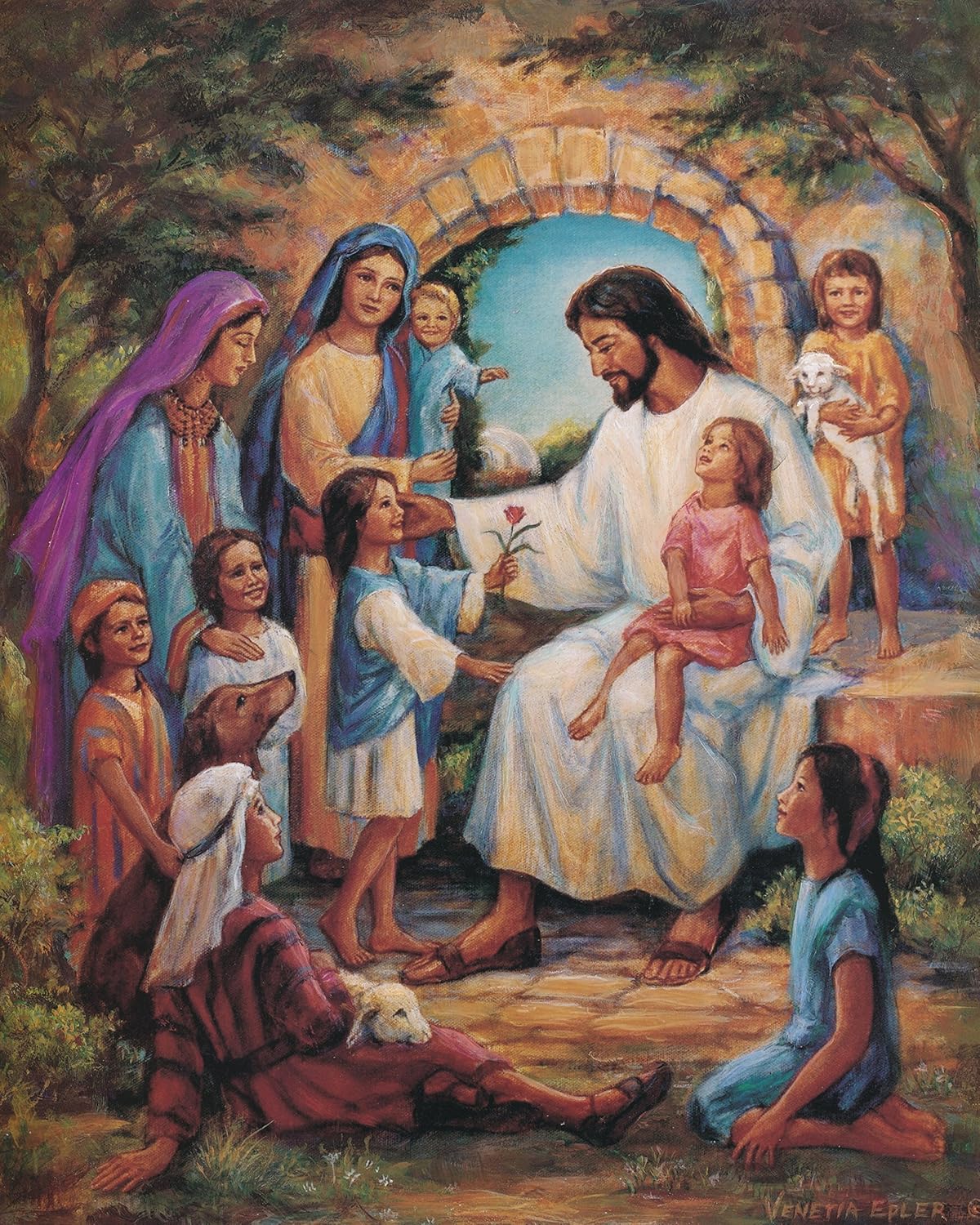 Religious Art Print - Jesus Loves All The Little Children 16x20 Unframed