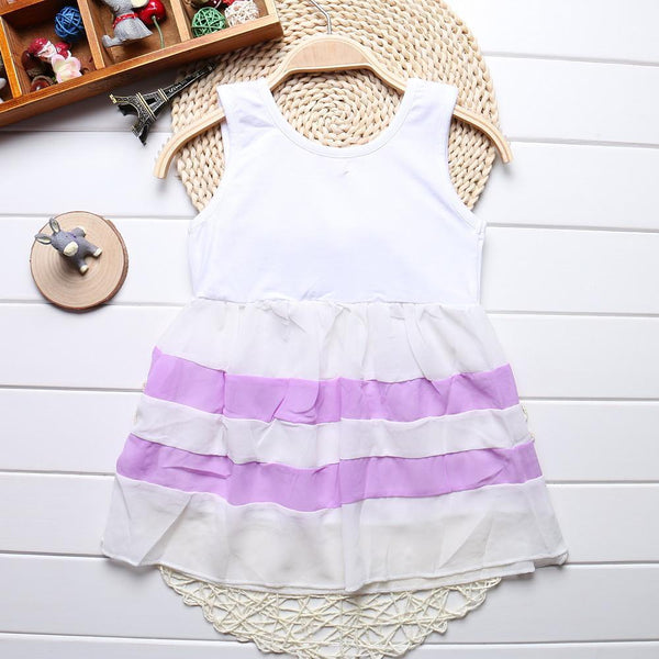 Baby Girl Clothes for Kids with Cute Purple Stripe and Round Neck  Sleeveless Chiffon Dresses For Girls