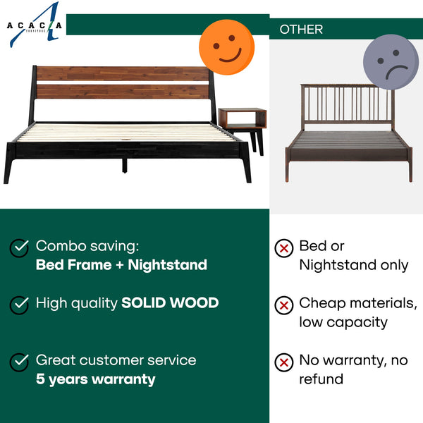 Acacia Callisto Solid Wood  Bed Frame and Nightstand Bedroom Set