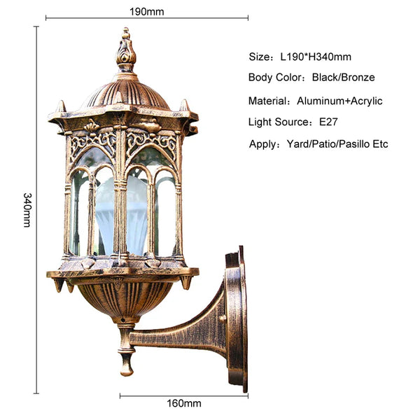 Retro Outdoor Waterproof E27 Wall Lamp Garden Courtyard Villa Balcony Sconce