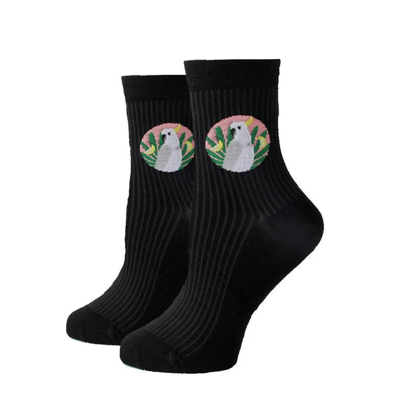 Women Socks New Funny Cute Cartoon Animal Cat Dog Parrot Novelty Harajuku Kawaii Happy Art Socks Cotton Fashion Harajuku Socks