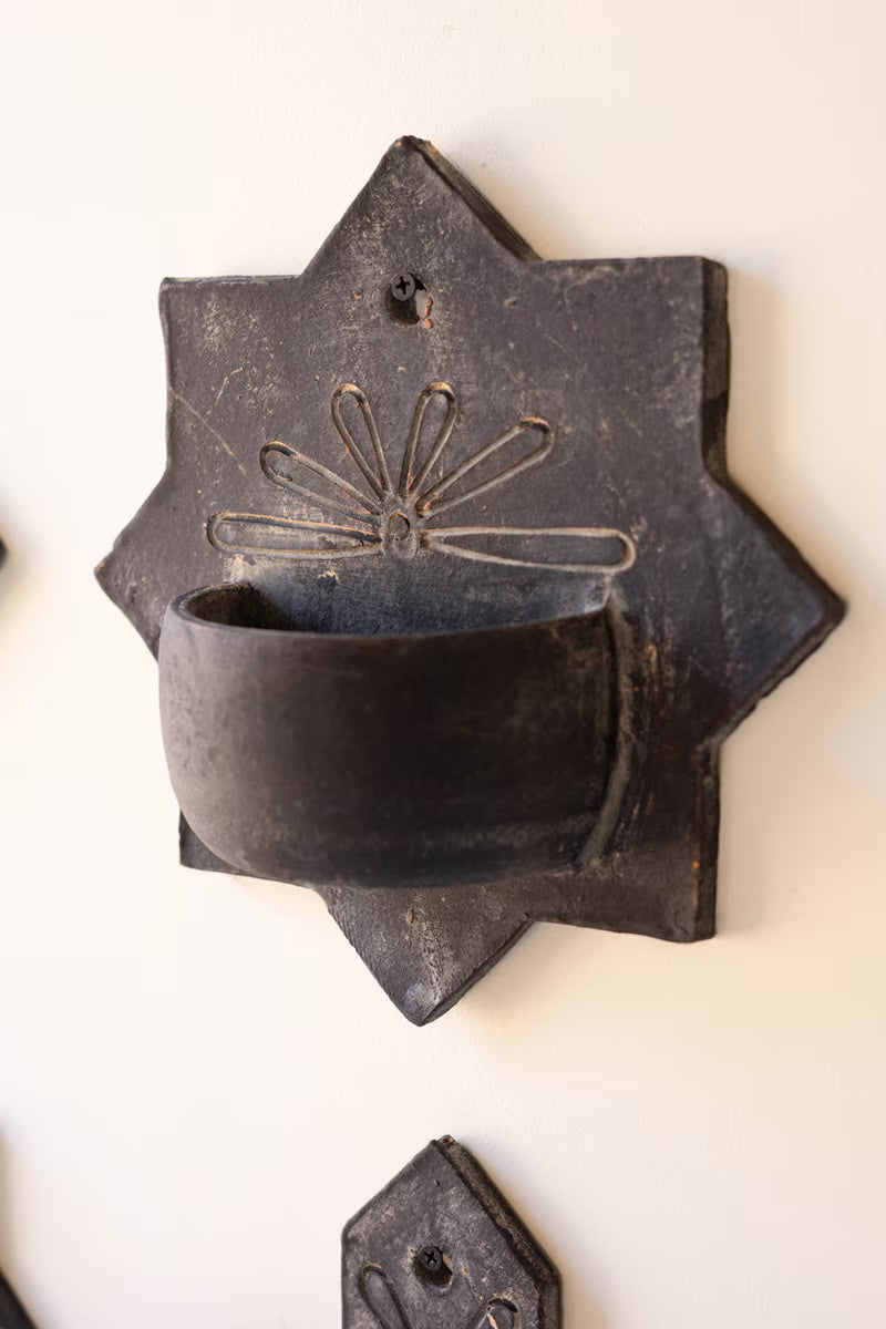 SET OF FOUR BLACK-WASH CLAY WALL PLANTERS