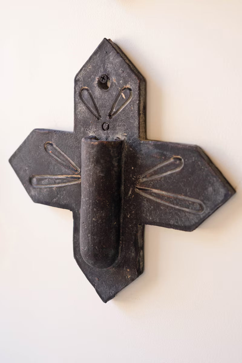 SET OF FOUR BLACK-WASH CLAY WALL PLANTERS