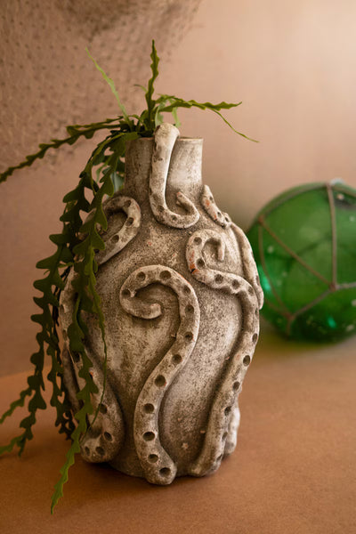 PAINTED CLAY OCTOPUS VASE