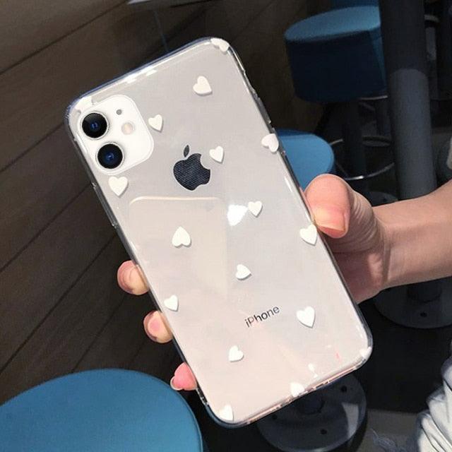 Transparent  Phone Case For iPhone 13 12 11 14 Pro Little Dots Love Heart Clear Back Cover Vintage Women Girls Soft Anti-Scratch Protective Cases for iPhone
