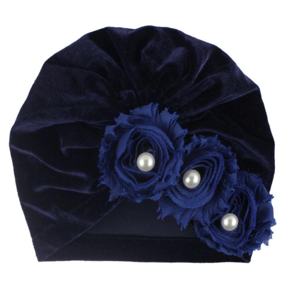 Handmade Baby Accessories Newborn Kids Baby Boy Girl Indian Turban Twist Knot Beanie Hat Pearl Flower Style