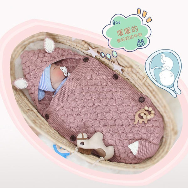 Stevvex Knitted Newborn Baby Blanket Baby Sleeping Bags Stroller Bedding Warm Swaddle Wrap