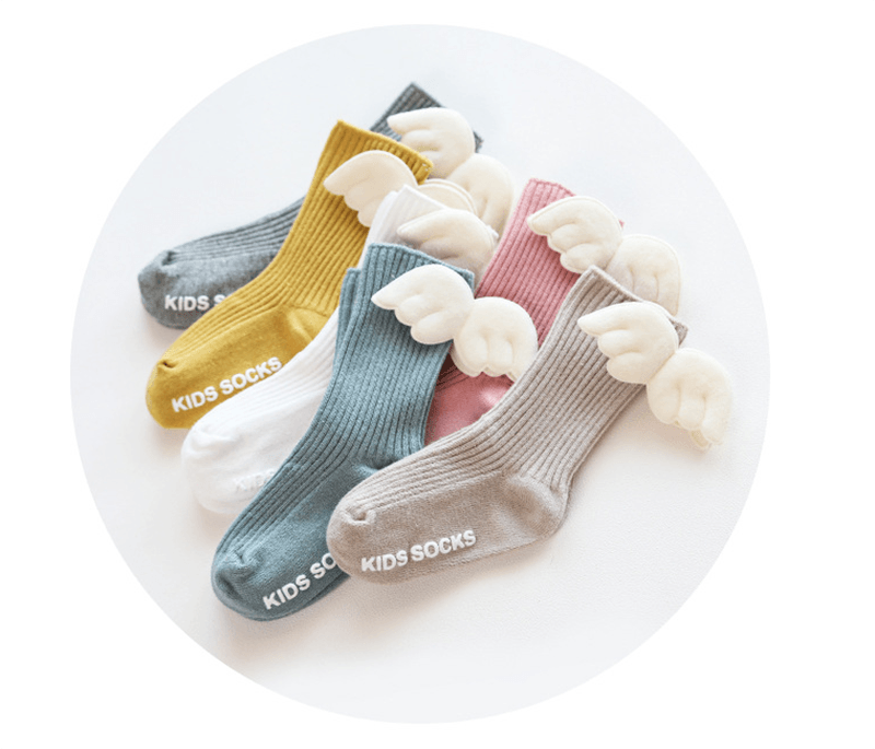Luxury Modern Socks Baby Girls Knee High Socks With Angel wing  Summer Autumn Cotton Socks Solid Candy Color Toddler For Kids
