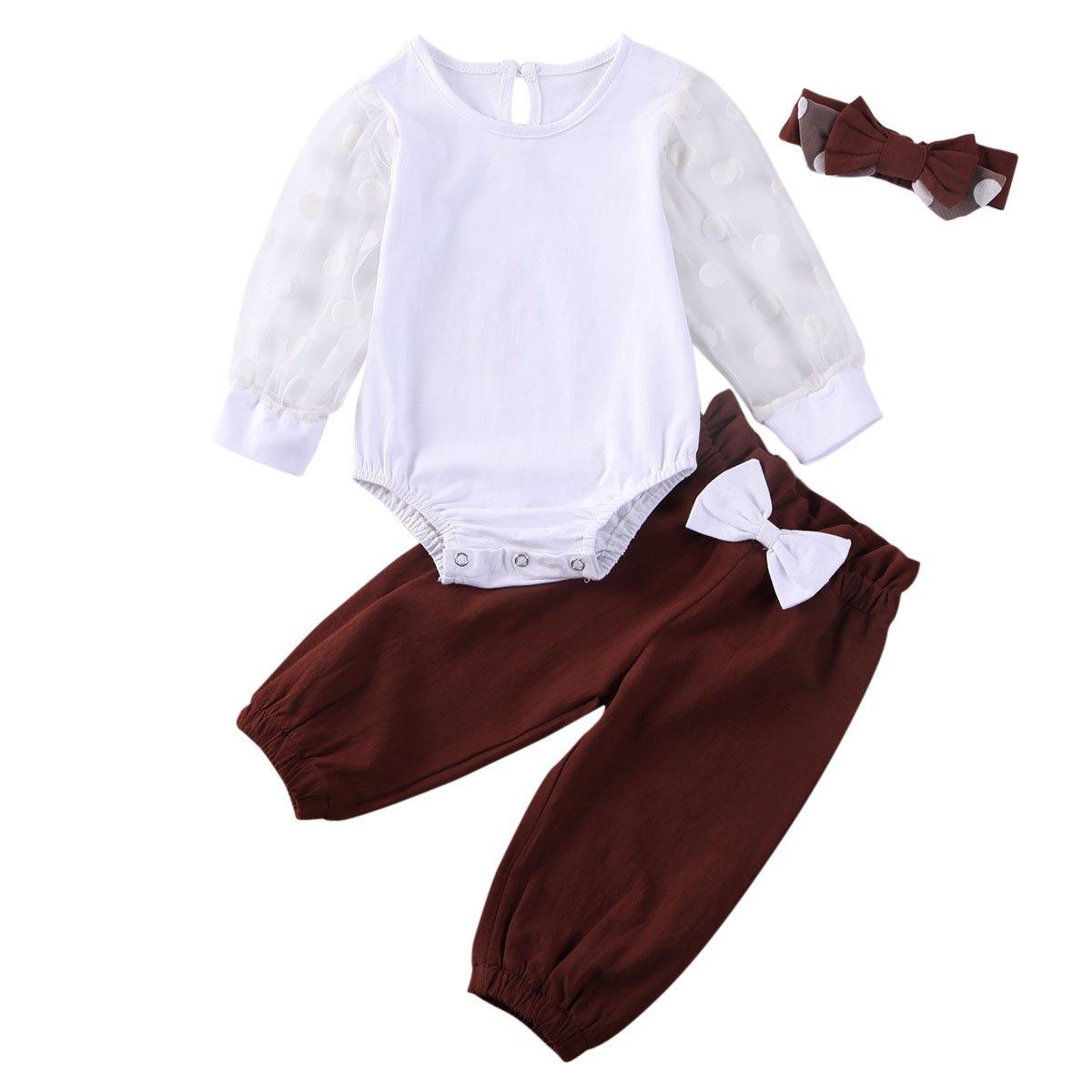 Newborn Baby Girl Two Pieces Set Long Sleeve Top Pant Headband Clothing Sets Perfect Gift For Kids