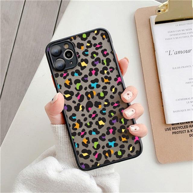 Fashion Leopard Pattern Case For iPhone 13 14 Pro MaxXS Max XR X Shockproof Cover Clear Bumper Women Girl Phone Case Cover with Black Leopard Print Designed for iPhone