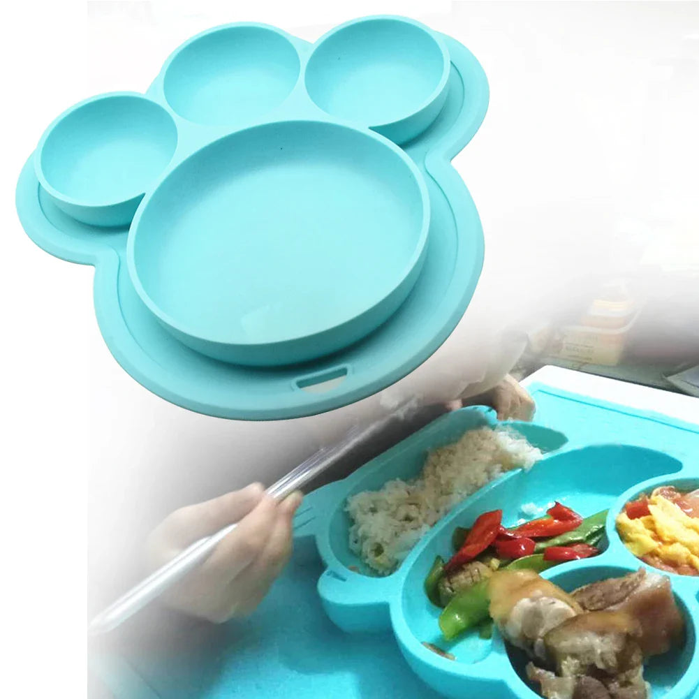 Kids Food-grade Silicone Home Dinner Dish Baby Plate Tableware Bear Paw Shape Children Training Cartoon Bowls Suction Toddler