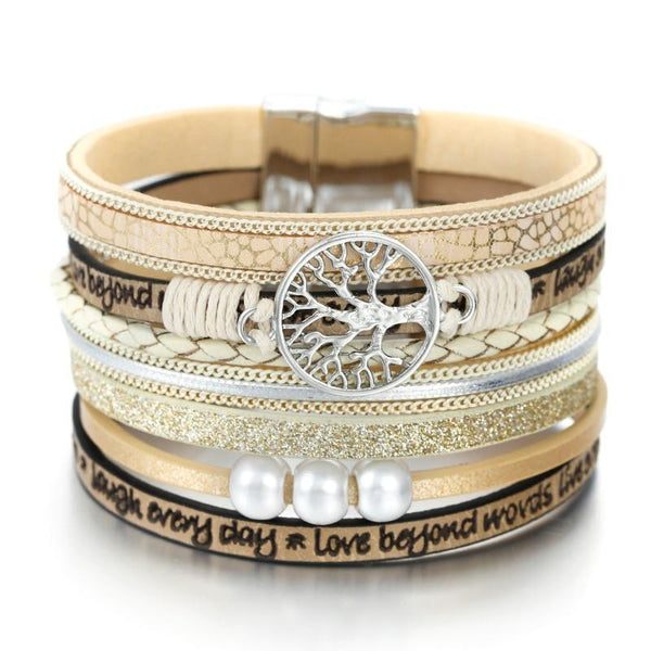 Handmade Luxury Fashion Modern Amazing Charm Pearl Life of tree Leather Bracelets For Women And Man