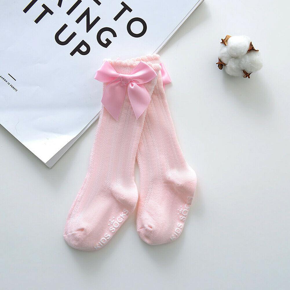 Baby Girls Big Bow 100% Cotton Knee High Long Soft Cotton Lace Baby Socks Bowknot Socks