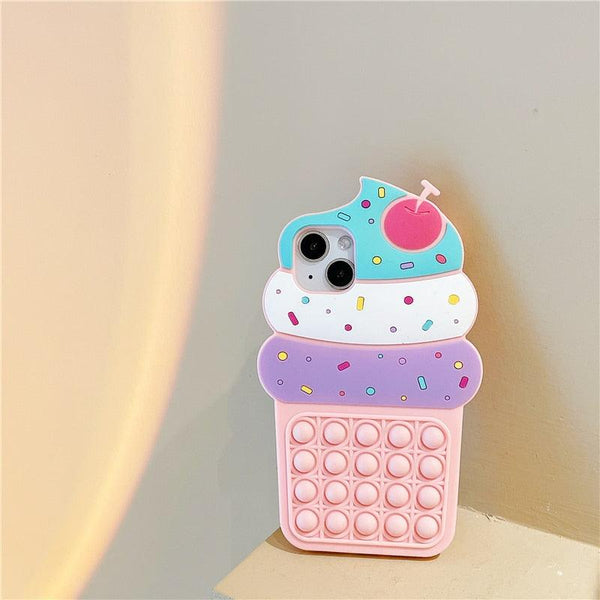 3D Delicious Cherry Ice Cream Silicone Phone Case For iphone 13 12 11 Pro Max Xs Xr 7 8 Plus X Se finger bubble game soft cover 3D Cartoon Cupcake Shape Soft Silicone Full Protection Shockproof Case